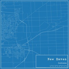 Blueprint US city map of New Haven, Indiana.