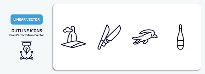 culture outline icons set. culture thin line icons pack included pico cao, knife in sheath, australian alligator, orujo vector. - obrazy, fototapety, plakaty