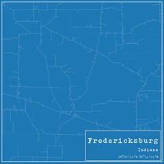 Blueprint US city map of Fredericksburg, Indiana.