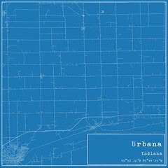 Blueprint US city map of Urbana, Indiana.