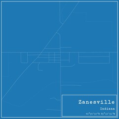Blueprint US city map of Zanesville, Indiana.