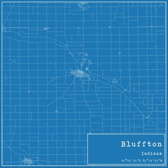 Blueprint US city map of Bluffton, Indiana.