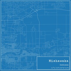 Blueprint US city map of Mishawaka, Indiana.