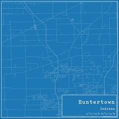 Blueprint US city map of Huntertown, Indiana.