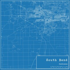 Blueprint US city map of South Bend, Indiana.