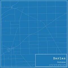 Blueprint US city map of Harlan, Indiana.