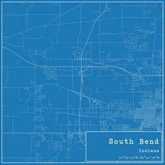 Blueprint US city map of South Bend, Indiana.