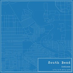 Blueprint US city map of South Bend, Indiana.