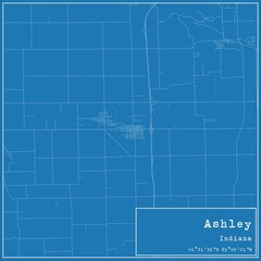 Blueprint US city map of Ashley, Indiana.