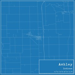 Blueprint US city map of Ashley, Indiana.