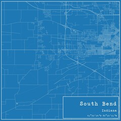 Blueprint US city map of South Bend, Indiana.