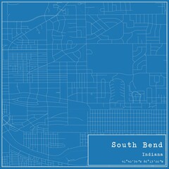 Blueprint US city map of South Bend, Indiana.
