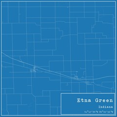 Blueprint US city map of Etna Green, Indiana.