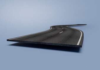 3d rendering asphalt road blue background.