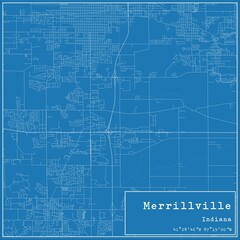 Blueprint US city map of Merrillville, Indiana.