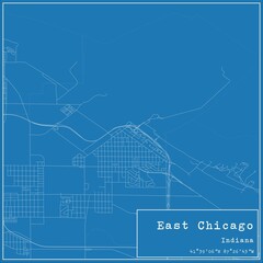 Blueprint US city map of East Chicago, Indiana.