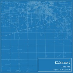 Blueprint US city map of Elkhart, Indiana.