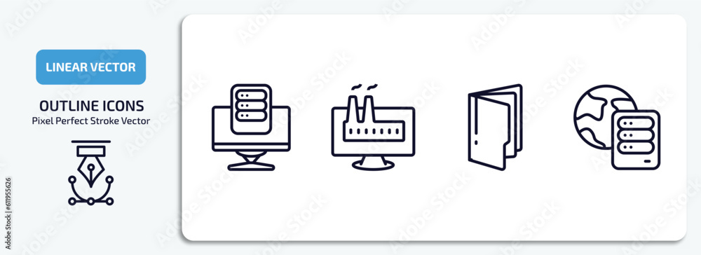 Poster computer outline icons set. computer thin line icons pack included pc storage, industrial, computer 