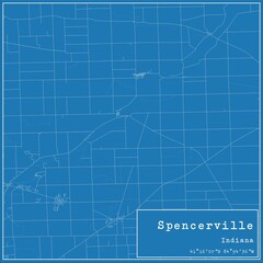 Blueprint US city map of Spencerville, Indiana.