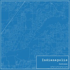 Blueprint US city map of Indianapolis, Indiana.