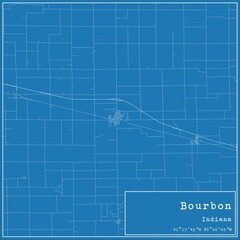 Blueprint US city map of Bourbon, Indiana.