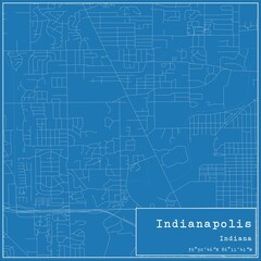 Blueprint US city map of Indianapolis, Indiana.