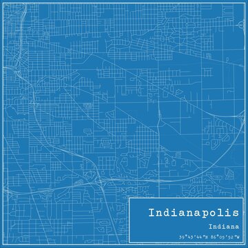 Blueprint US city map of Indianapolis, Indiana.