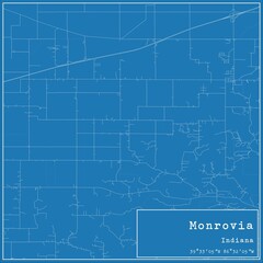 Blueprint US city map of Monrovia, Indiana.