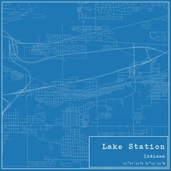 Blueprint US city map of Lake Station, Indiana.