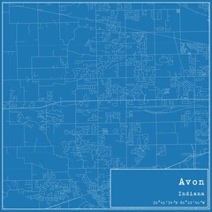 Blueprint US city map of Avon, Indiana.