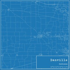 Blueprint US city map of Danville, Indiana.