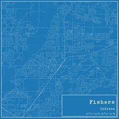 Blueprint US city map of Fishers, Indiana.
