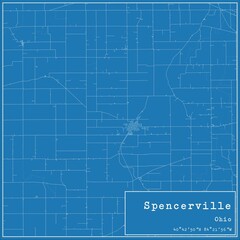 Blueprint US city map of Spencerville, Ohio.
