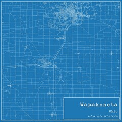 Blueprint US city map of Wapakoneta, Ohio.