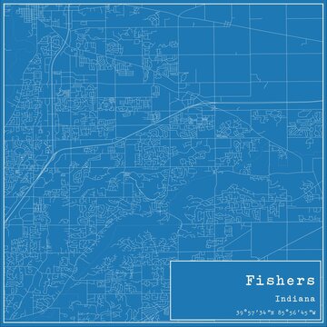 Blueprint US city map of Fishers, Indiana.