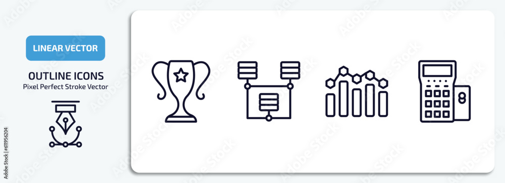 Poster business and analytics outline icons set. business and analytics thin line icons pack included achie
