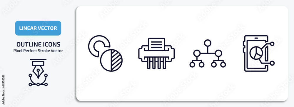 Poster business and analytics outline icons set. business and analytics thin line icons pack included value