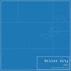 Blueprint US city map of Miller City, Ohio.