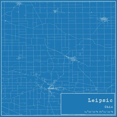 Blueprint US city map of Leipsic, Ohio.