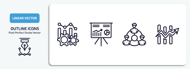 business and analytics outline icons set. business and analytics thin line icons pack included production, stellar, partnership, charts vector.