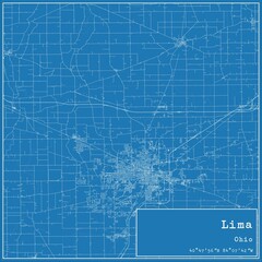 Blueprint US city map of Lima, Ohio.