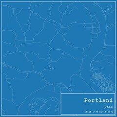 Blueprint US city map of Portland, Ohio.