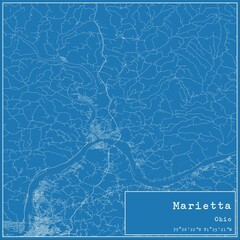 Blueprint US city map of Marietta, Ohio.