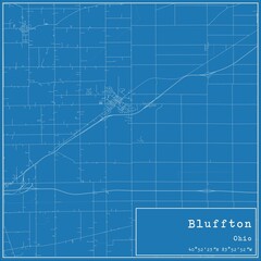 Blueprint US city map of Bluffton, Ohio.