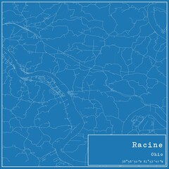 Blueprint US city map of Racine, Ohio.