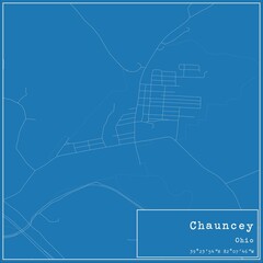 Blueprint US city map of Chauncey, Ohio.