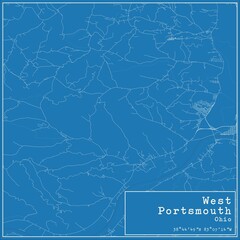 Blueprint US city map of West Portsmouth, Ohio.