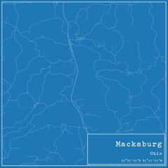 Blueprint US city map of Macksburg, Ohio.