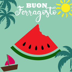 Buon Ferragosto Italian Festival Background, Happy summer holiday in Italy.