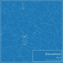 Blueprint US city map of Glouster, Ohio.